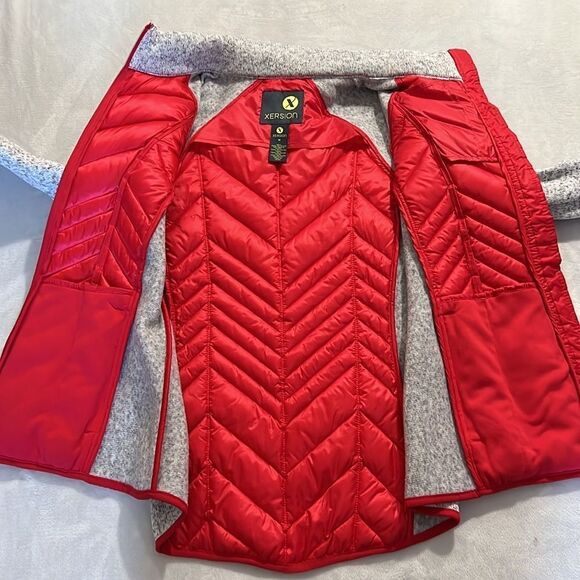 Xersion Red and Gray Mixed Media Puffer Zip Up Jacket Size Medium - Picture 13 of 16